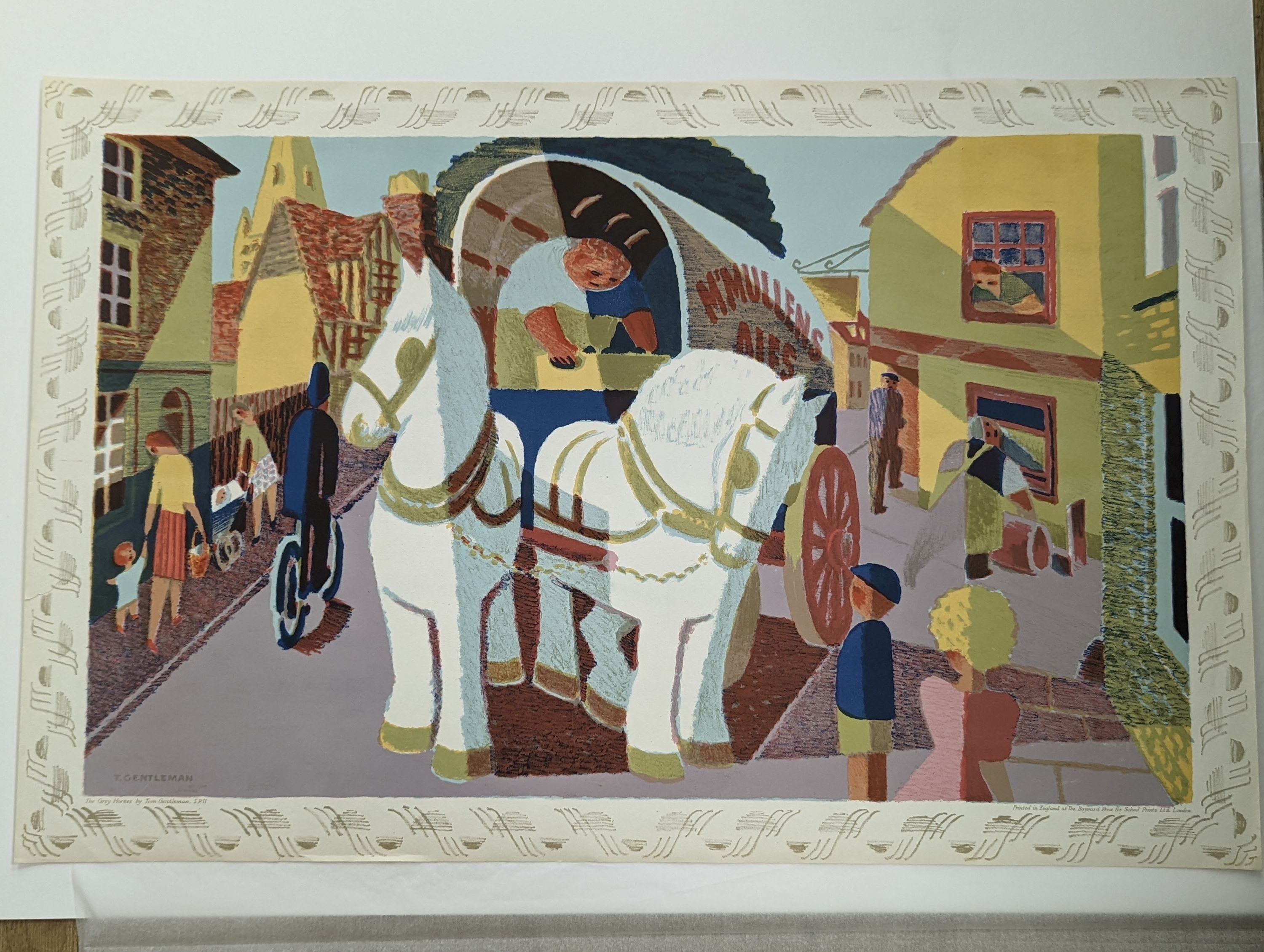 Tom Gentleman (1882-1966), lithograph, school print, The Grey Horses (SP11), 50 x 74cm, unframed
